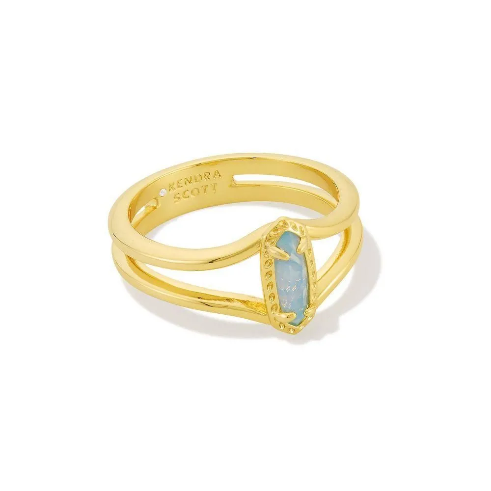New - Kendra Scott Emma Double Band Ring - Light Blue/Gold Size 7