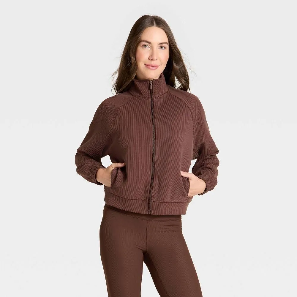 New without Tags - Size: Medium - Women's Airy Sleek Ribbed Full Zip Jacket - All In Motion Brown