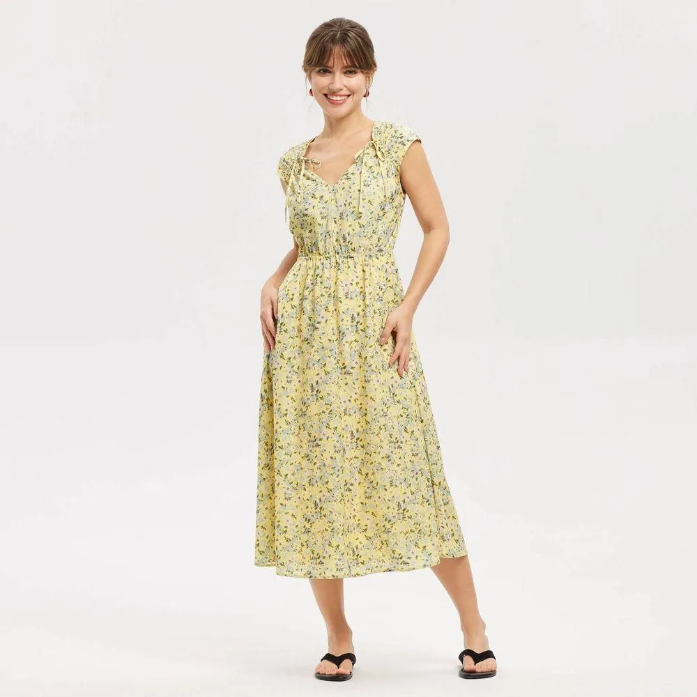 New without Tags - Size: XL - Women's Cap Sleeve Tie Shoulder Midi Dress - Universal Thread Lemon Yellow