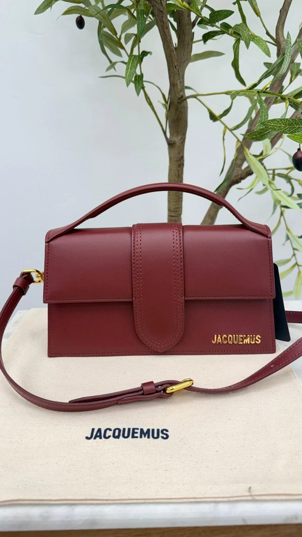 BRAND NEW - Jacquemus Burgundy Leather Le Grand Bambino Handbag 2Way Handbag
