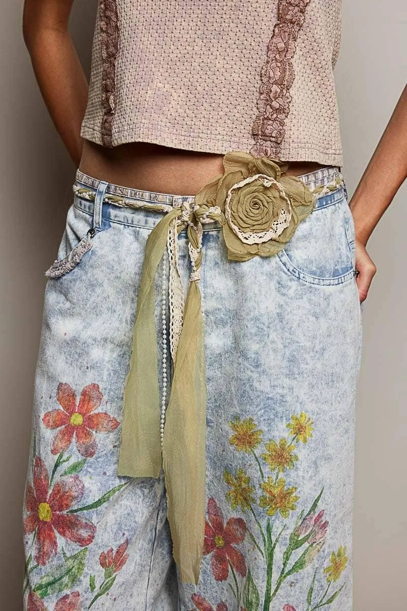 Handmade Crochet Flower Casual Layering Lime Multi Belt