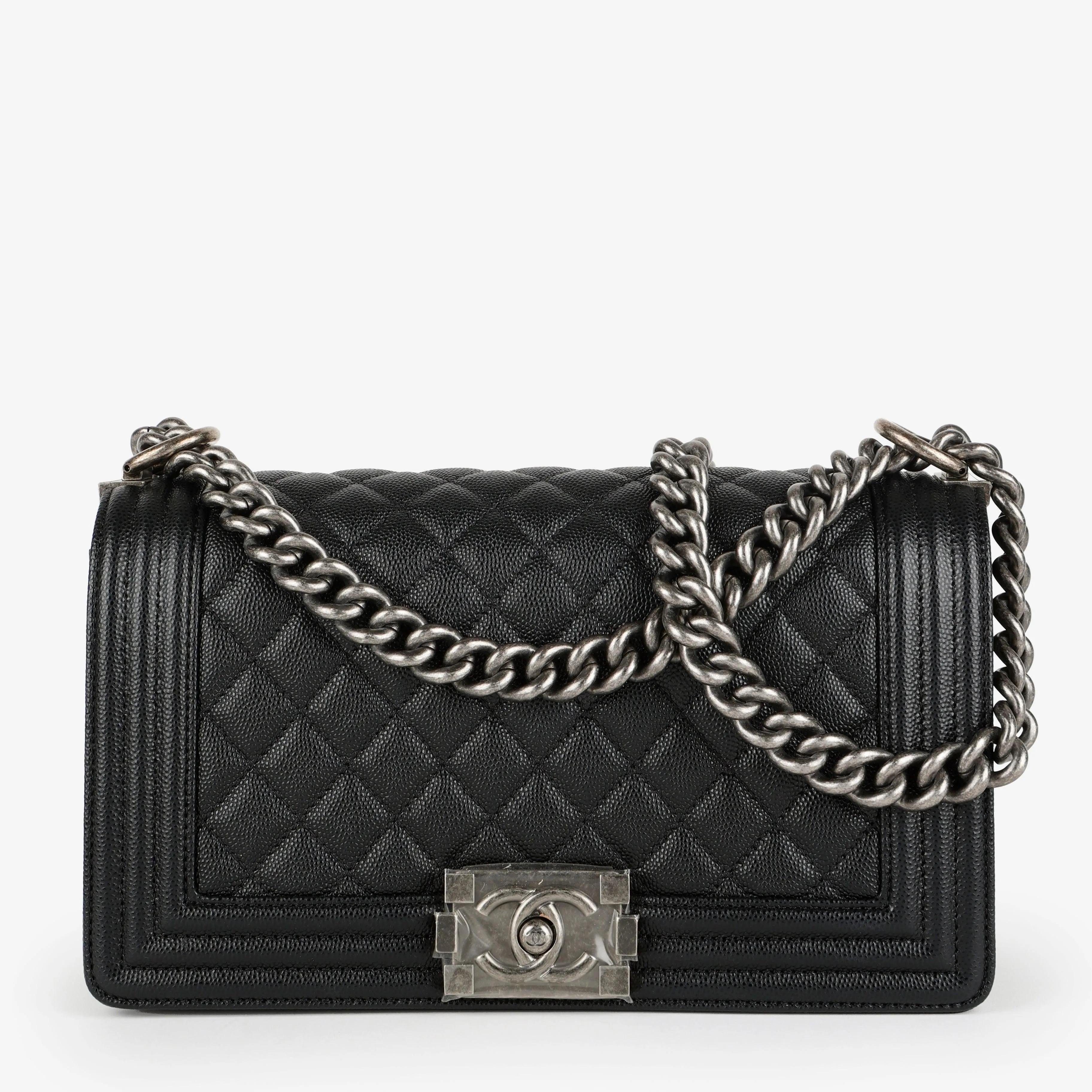 Old Medium Boy Bag, Black Caviar RHW