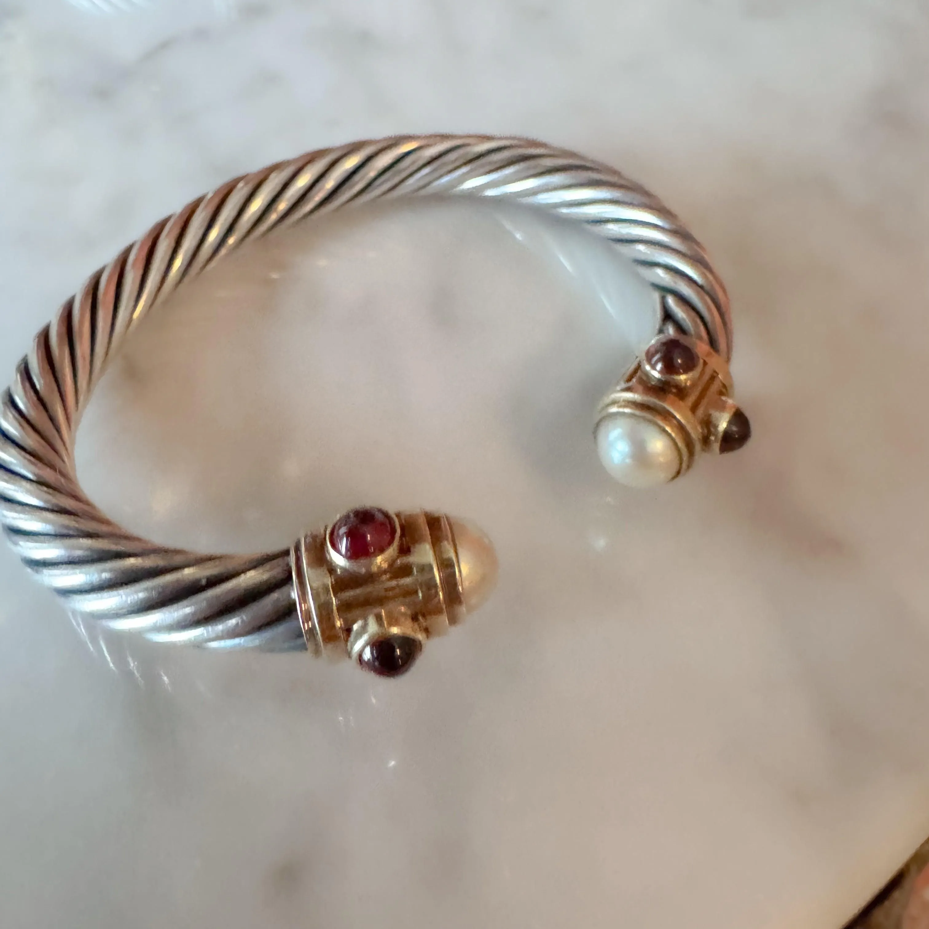 David Yurman Renaissance Pearl + Garnet Cable Bracelet 7mm