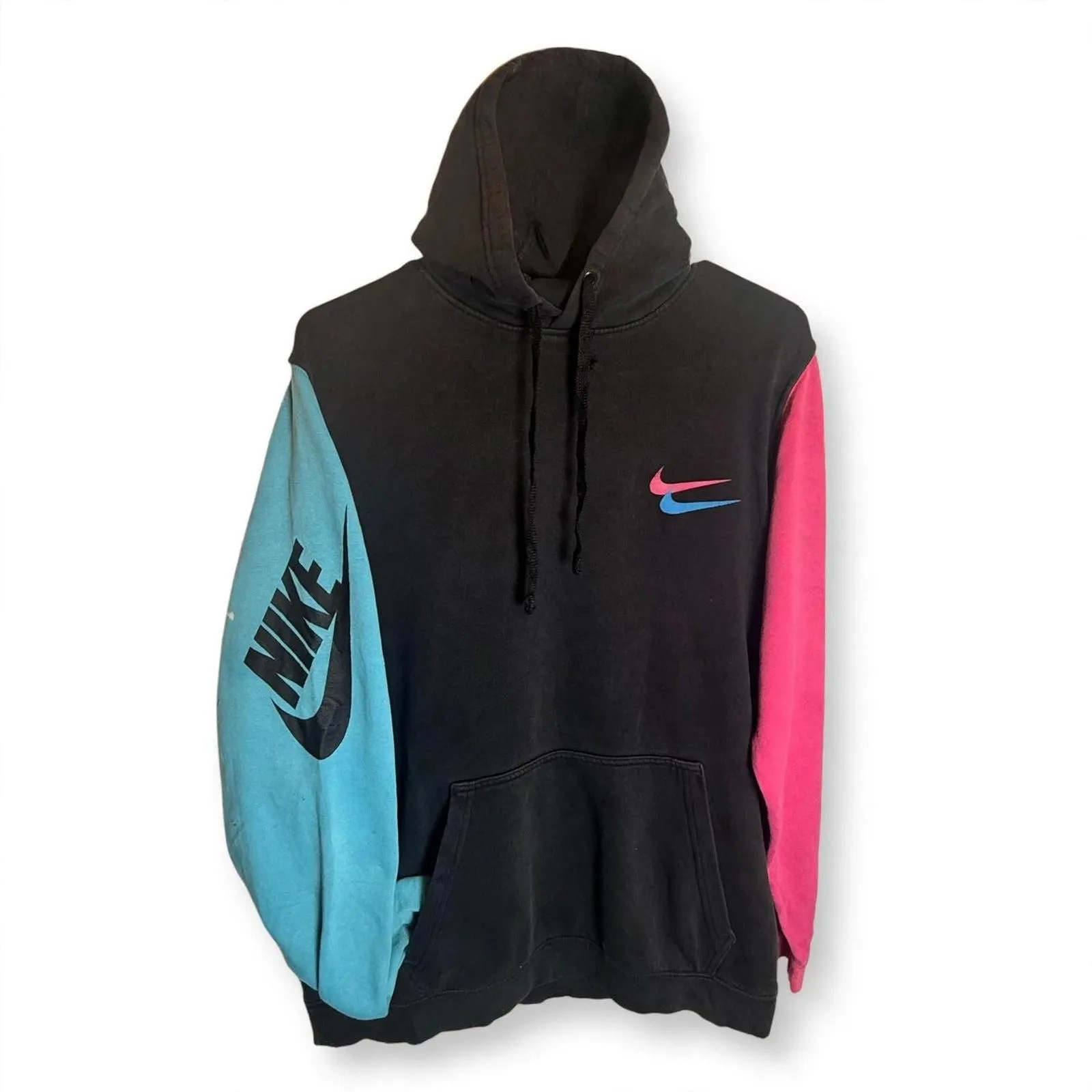 Nike Sportswear Miami vice Colorblock Hoodie Mens M Black Blue Pink Double Swoosh