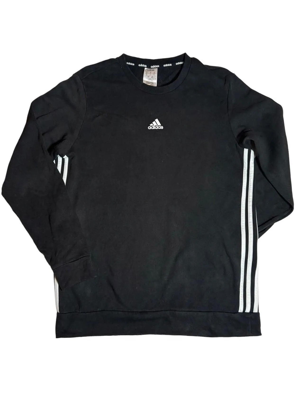 Adidas 3-Stripe Crewneck Sweatshirt Black White - Essentials Fleece - Size L - Good