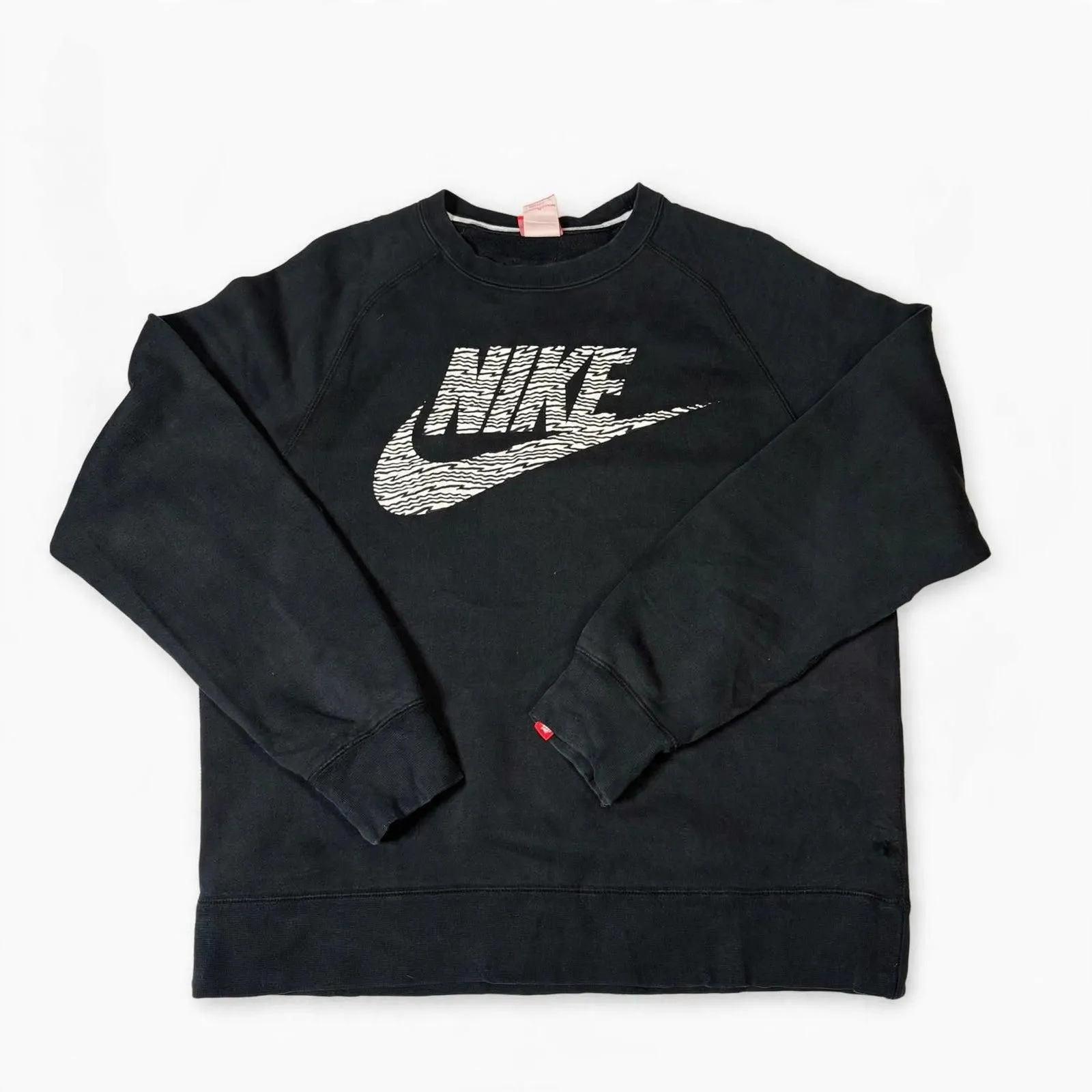 Nike Zebra Wave Logo Crewneck Sweatshirt Black White - Size L - Rare Print - Flaw Hole