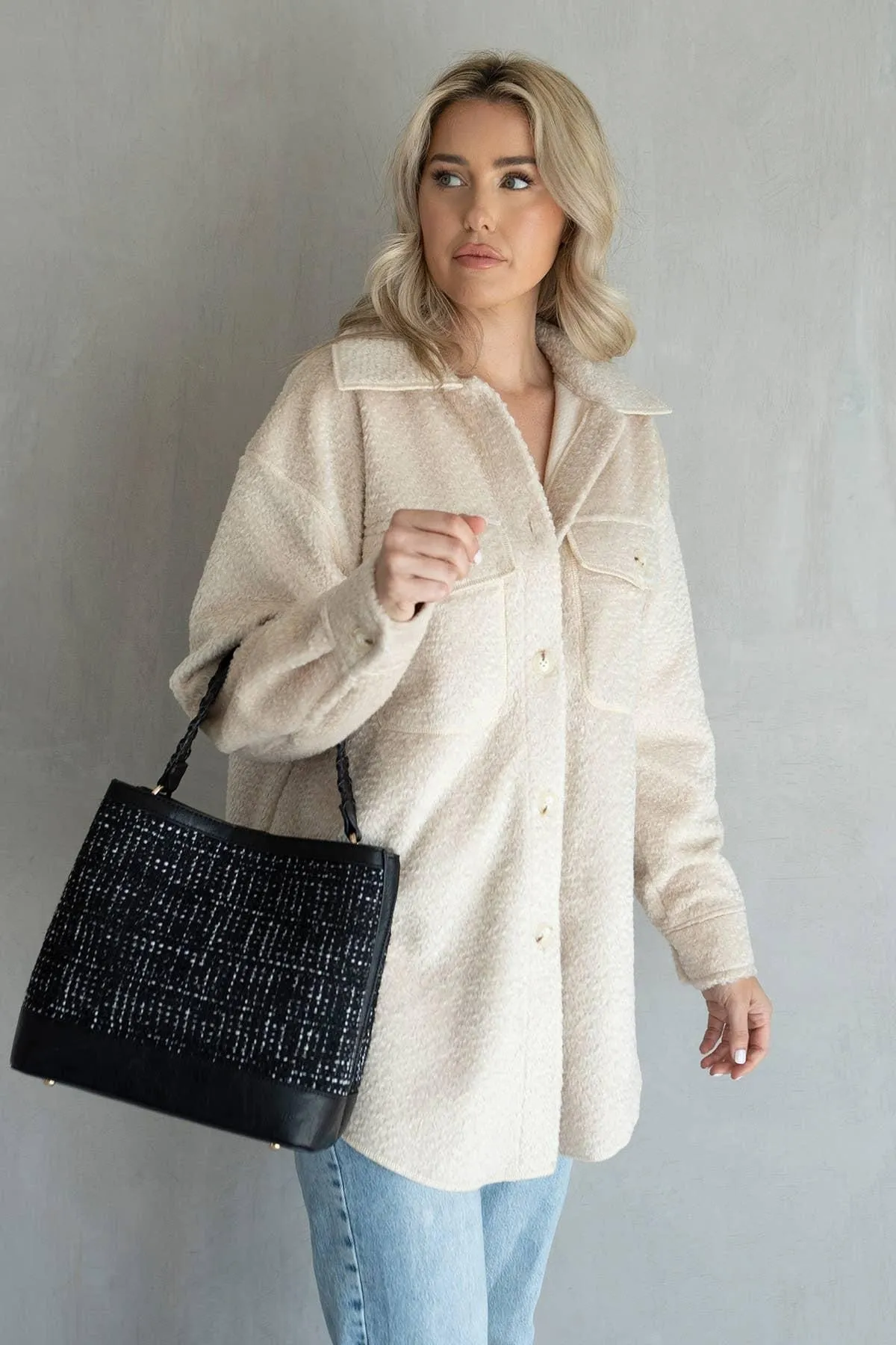 Lyric Knit Textured Jacket w/ Faux Pockets
