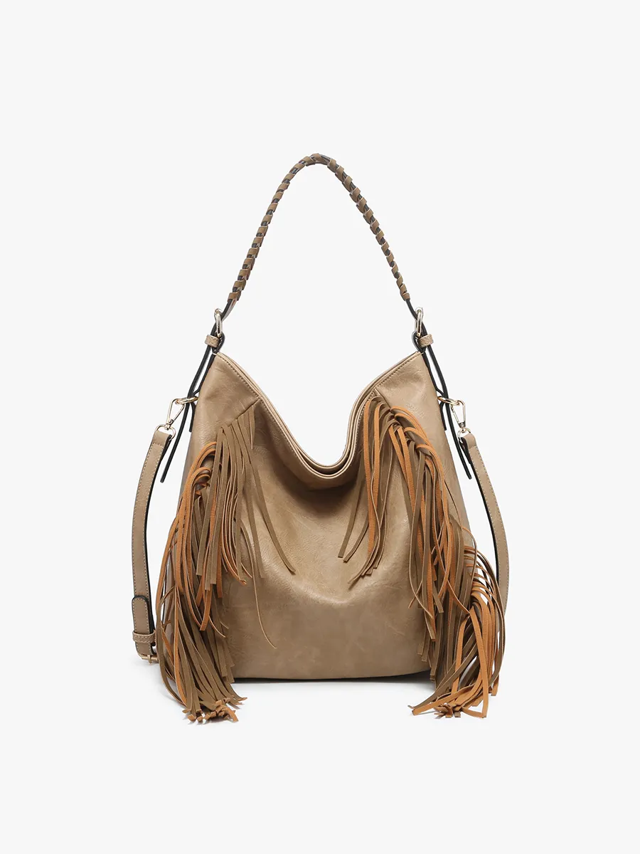 Sav Distressed Hobo Bag w/ Fringe Detail
