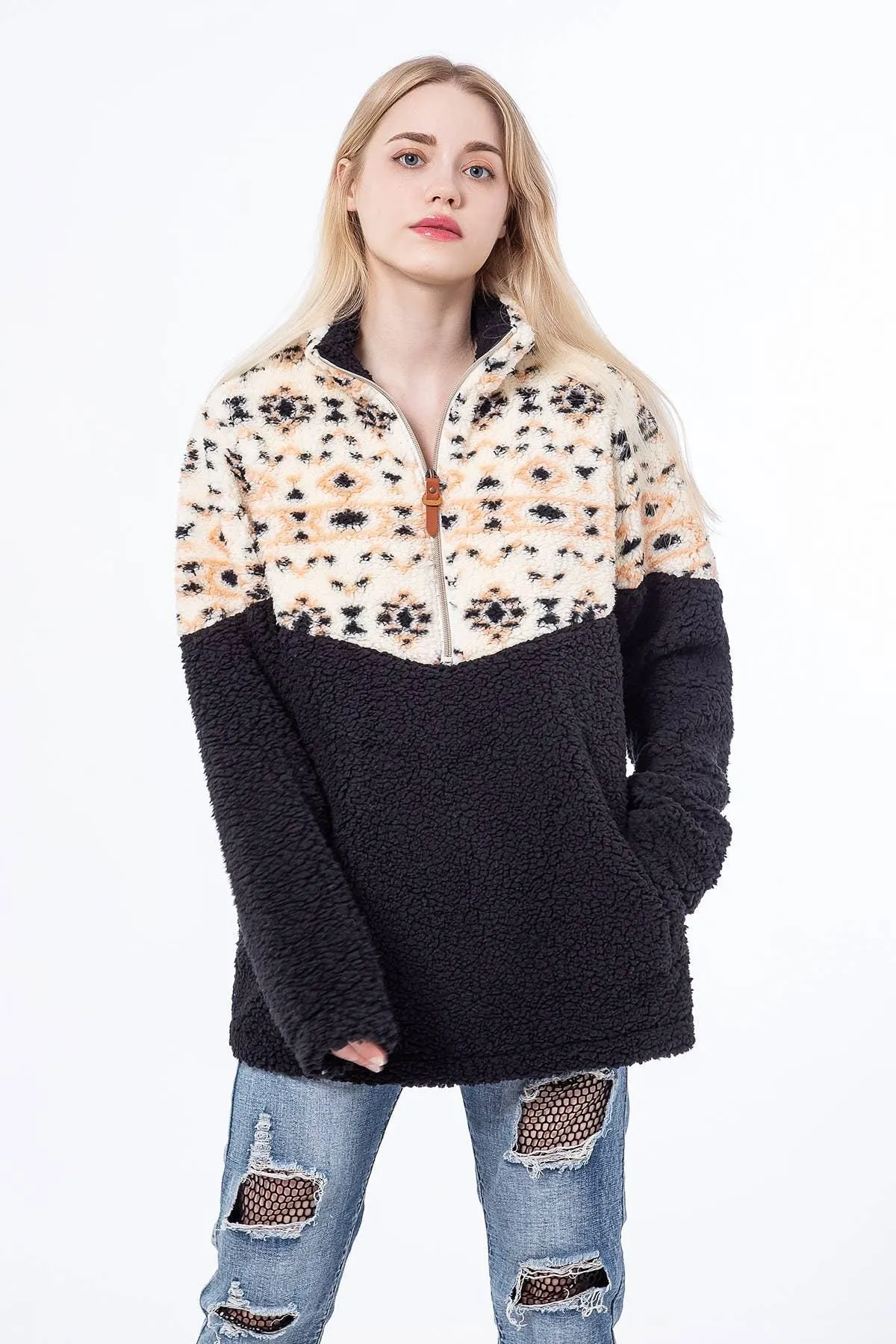 Kate Sherpa Pullover w/ Print