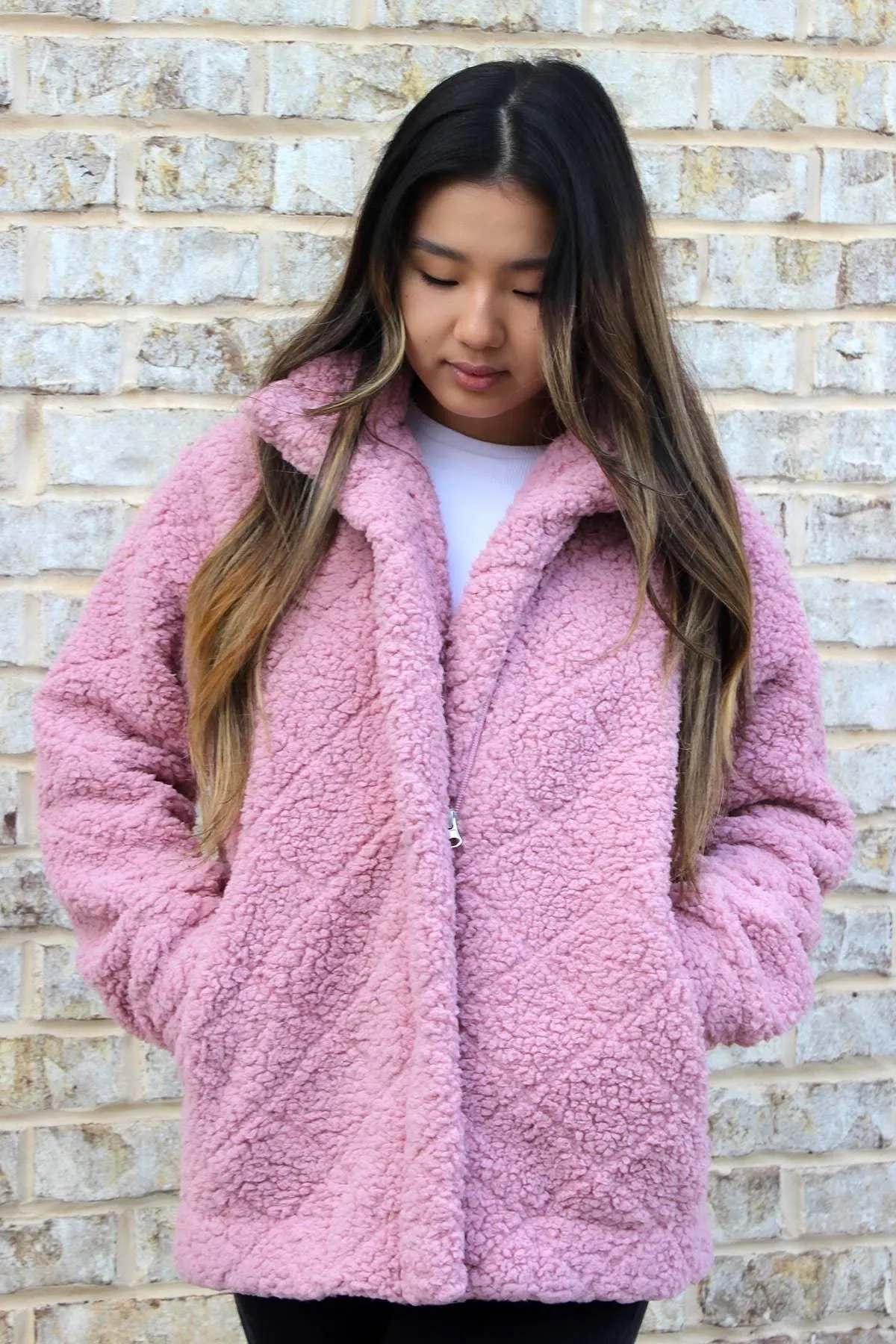 Candie Diamond Sherpa Jacket – Full Zip Coat