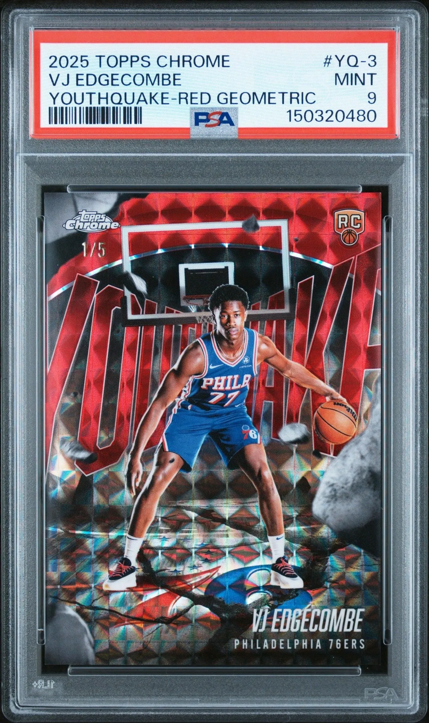 2025-26 Topps Chrome VJ Edgecombe Youthquake Red Geometric Refractor PSA 9 #/5