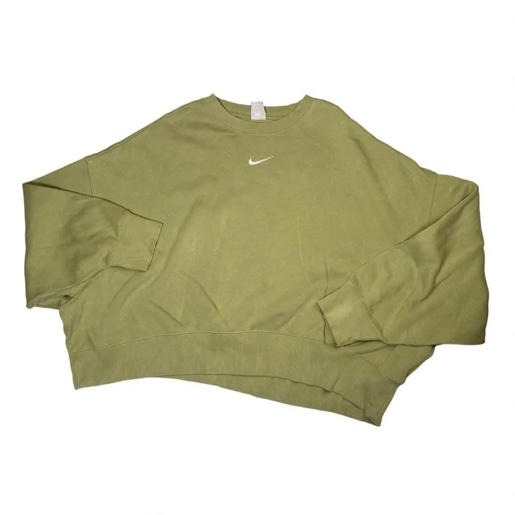 Nike Crop Top Sweatshirt XXL Olive Green Small White Swoosh Oversized Cropped