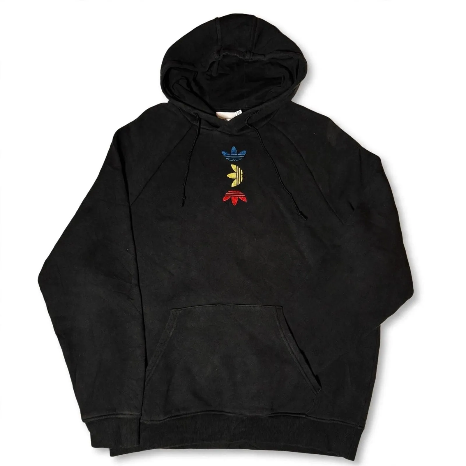 Adidas Originals Hoodie Size M Black Rainbow Trefoil Stack Front Back Print