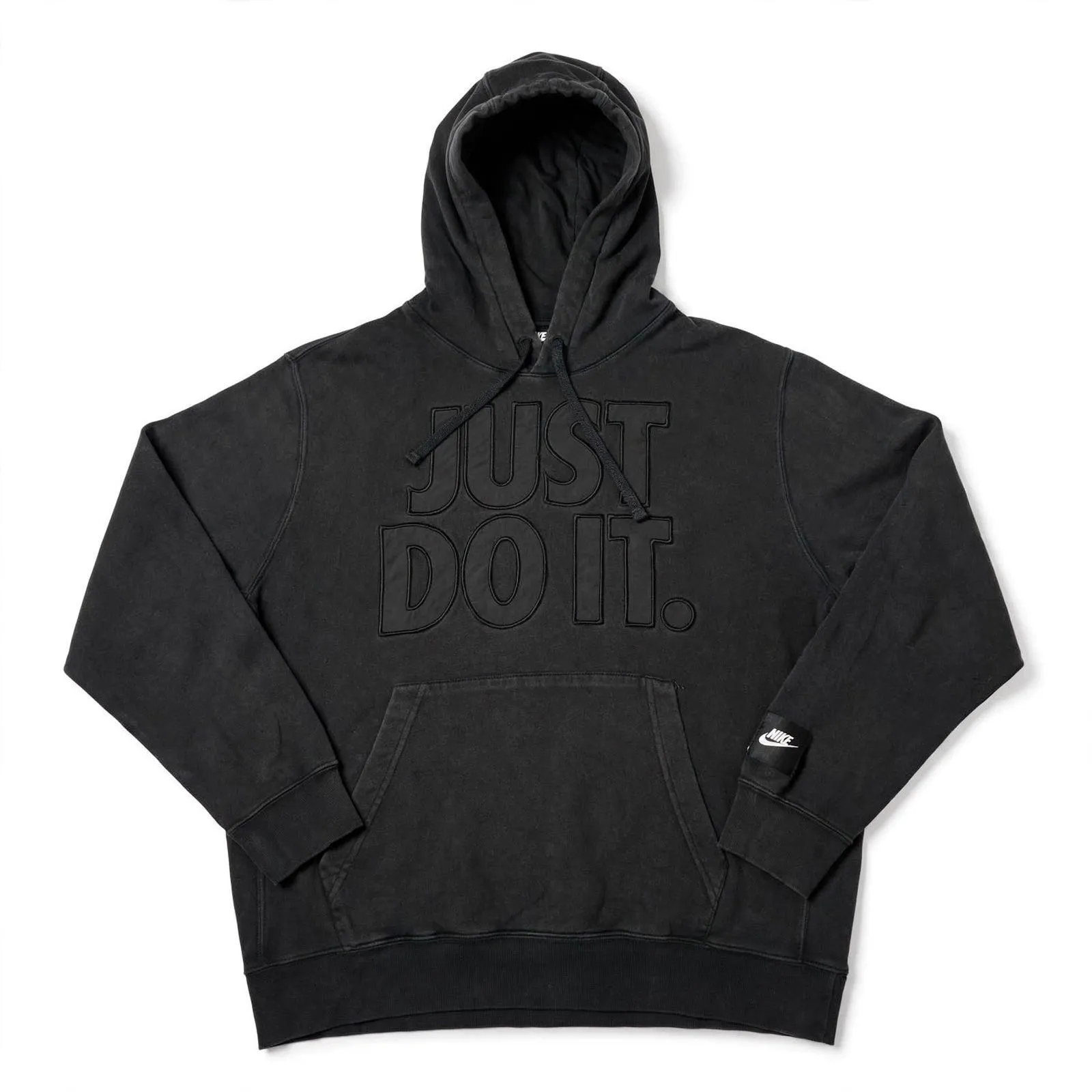 Nike Hoodie Size L Faded Black JUST DO IT Tonal Embroidered Patch Logo