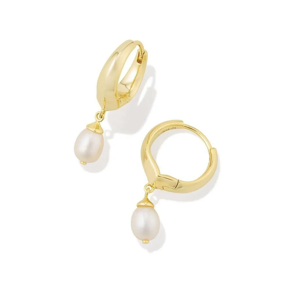 New - Size: .64 Inches - Kendra Scott Henley Pearl Huggie Earrings - Pearl/Gold
