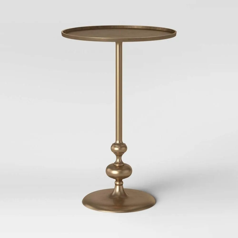 New without box - Londonberry Large Turned Metal Side Table Brass Rimmed Top - Threshold: Assembly