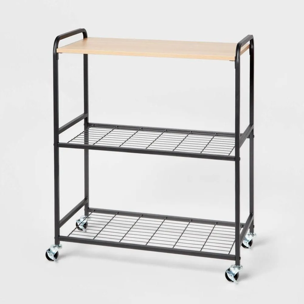 New without box - Storage Cart Black Metal with Natural Wood - Brightroom