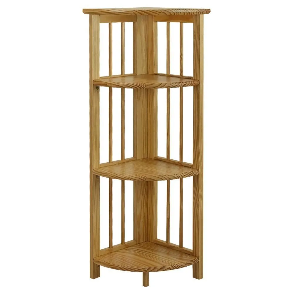 New without box - 38" Folding 4 Tier Corner Shelf Light Brown - Flora Home: Solid