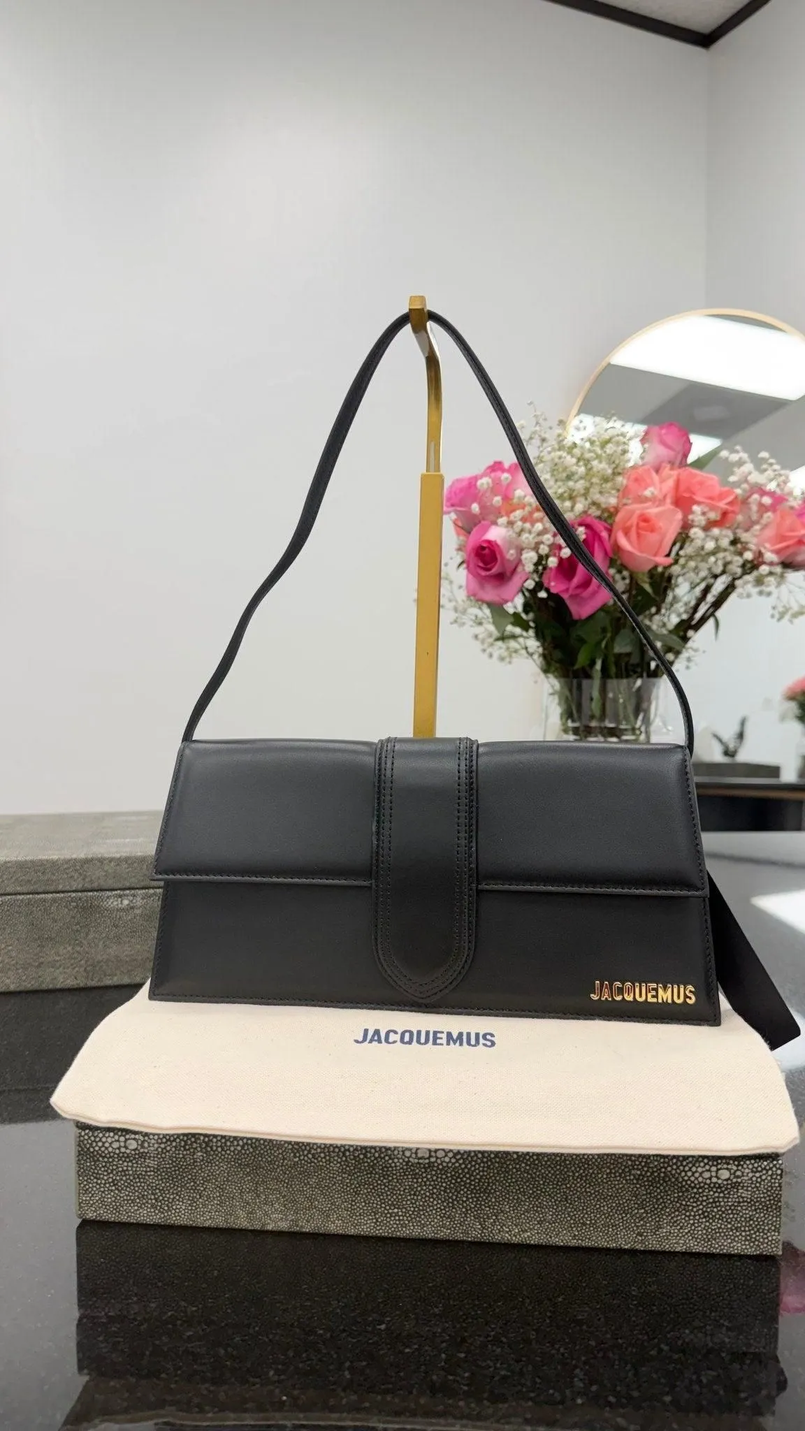 BRAND NEW - Jacquemus Black Leather Le Bambino Long Shoulder Bag