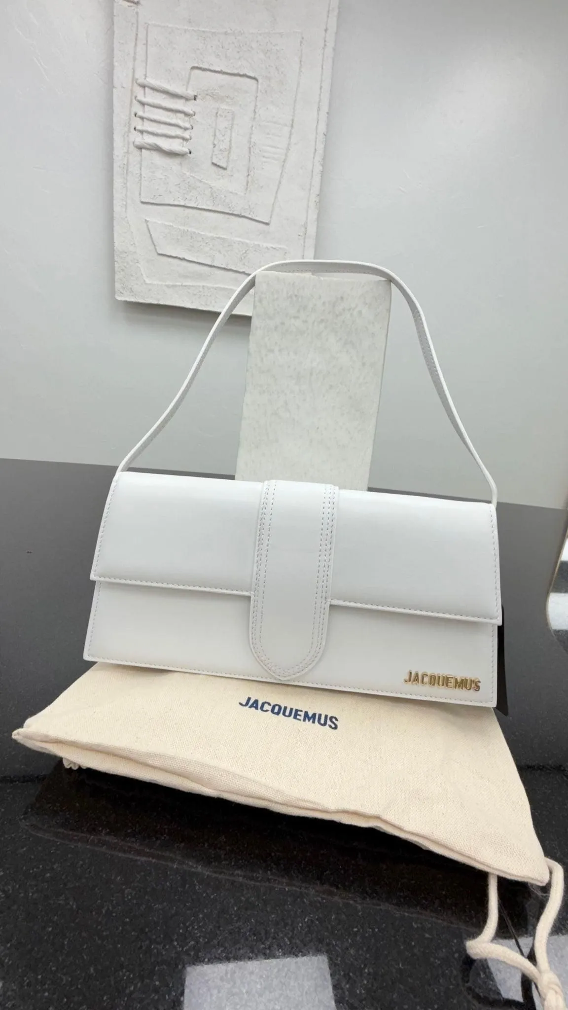 BRAND NEW - Jacquemus Matte White Leather Le Bambino Long Shoulder Bag