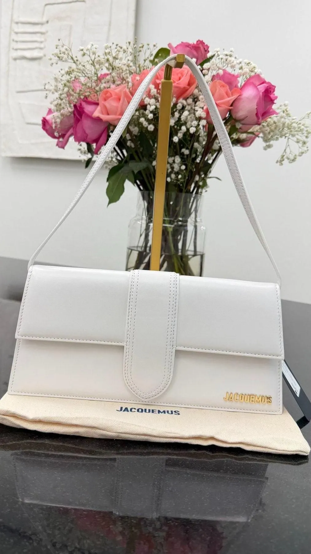 BRAND NEW - Jacquemus Bright White Leather Le Bambino Long Shoulder Bag