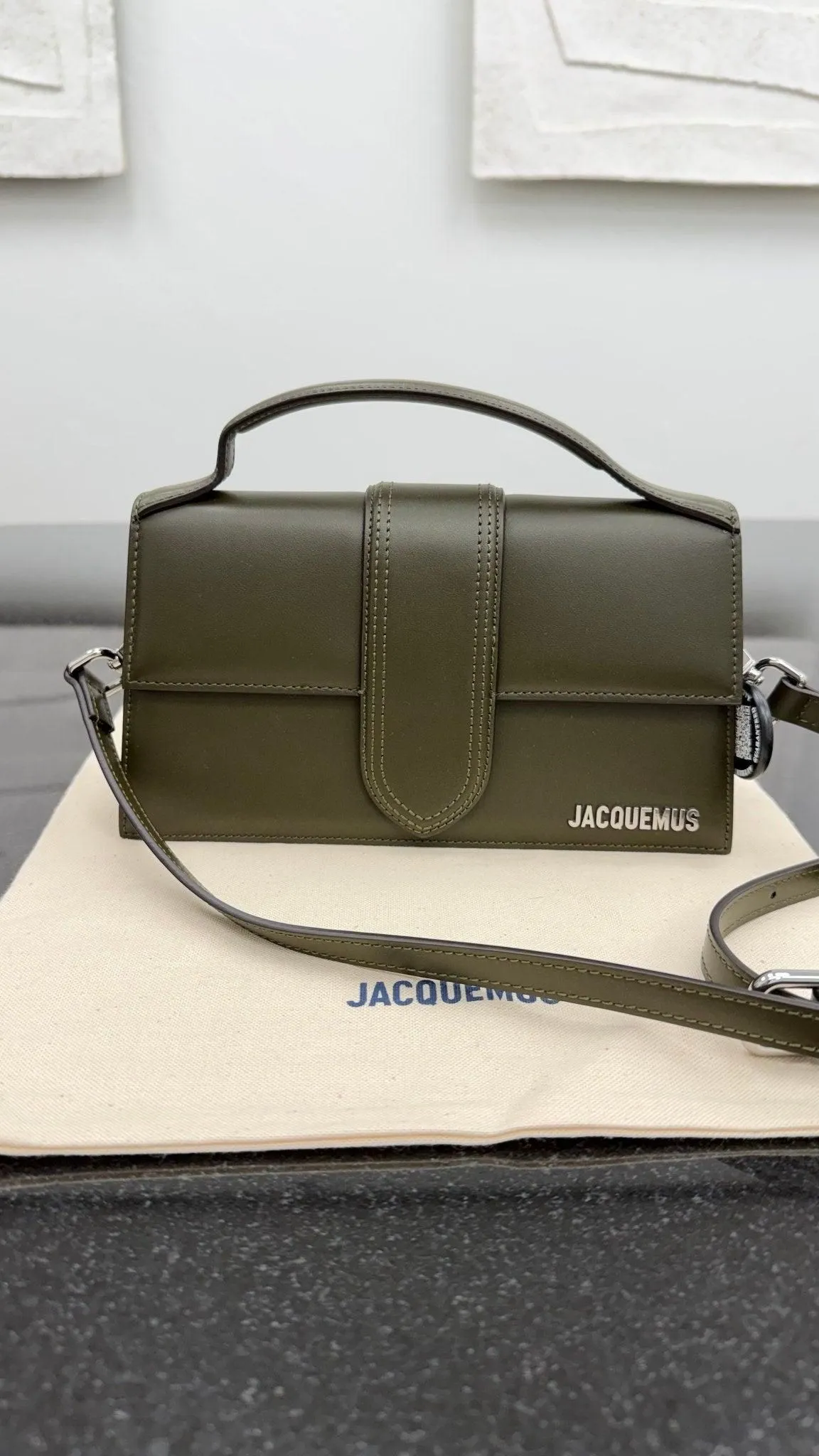 BRAND NEW - Jacquemus Dark Green Leather Le Grand Bambino 2Way Handbag