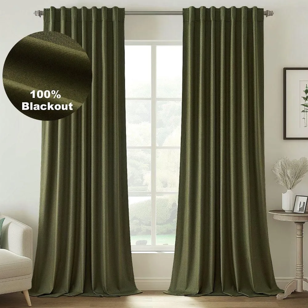 New without box - Olive Green 100% Blackout Curtains & Drapes 96 Inch Length 2 Panels