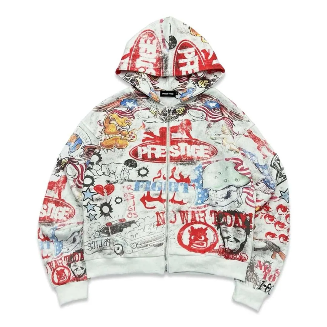 Prestige Renegade Zip Up Hoodie White Red