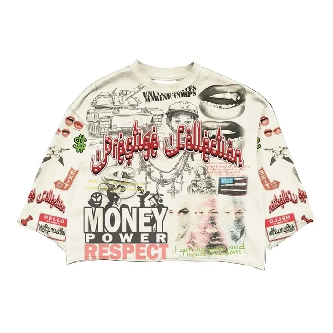 Prestige Money Power Respect Cropped Long Sleeve Tee