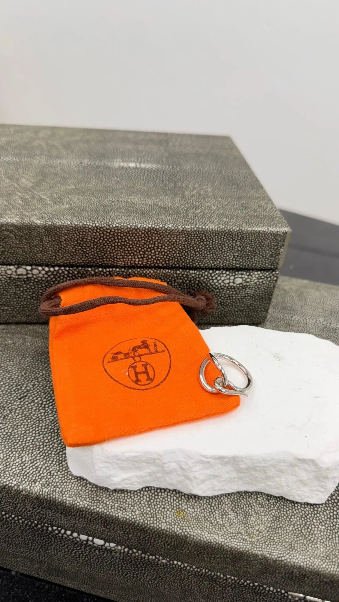 Hermes Silver Toned Jumbo Scarf Ring