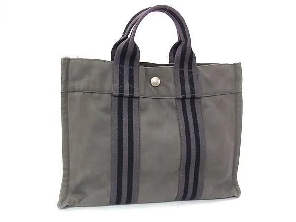 HERMES Hermes Fourre-Tout PM Canvas Silver Hardware Handbag Tote Bag Women's Men's Gray