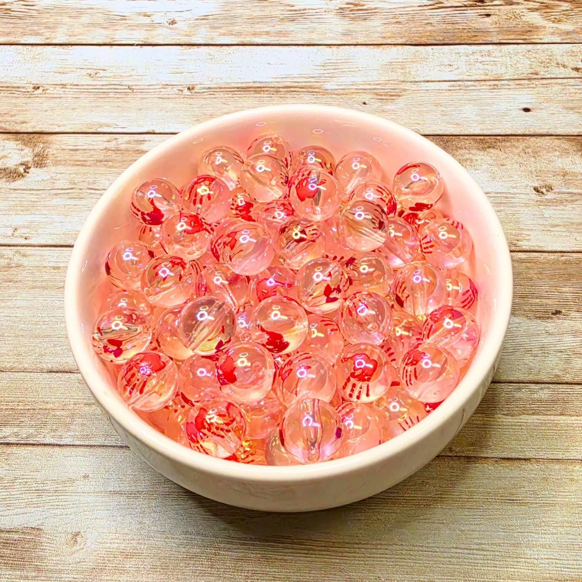 Glow in the Dark Bloody Handprint Round Beads Set of 10 – Clear Horror Halloween Beads, Red Handprint Beads for Pens, Keychains & Spooky Crafts