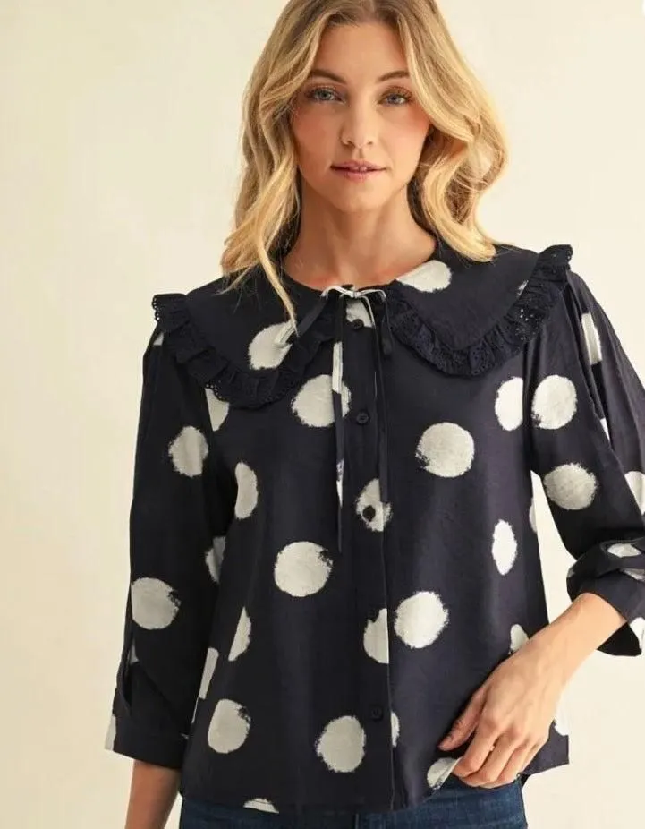 Peter Pan Navy Dot Top
