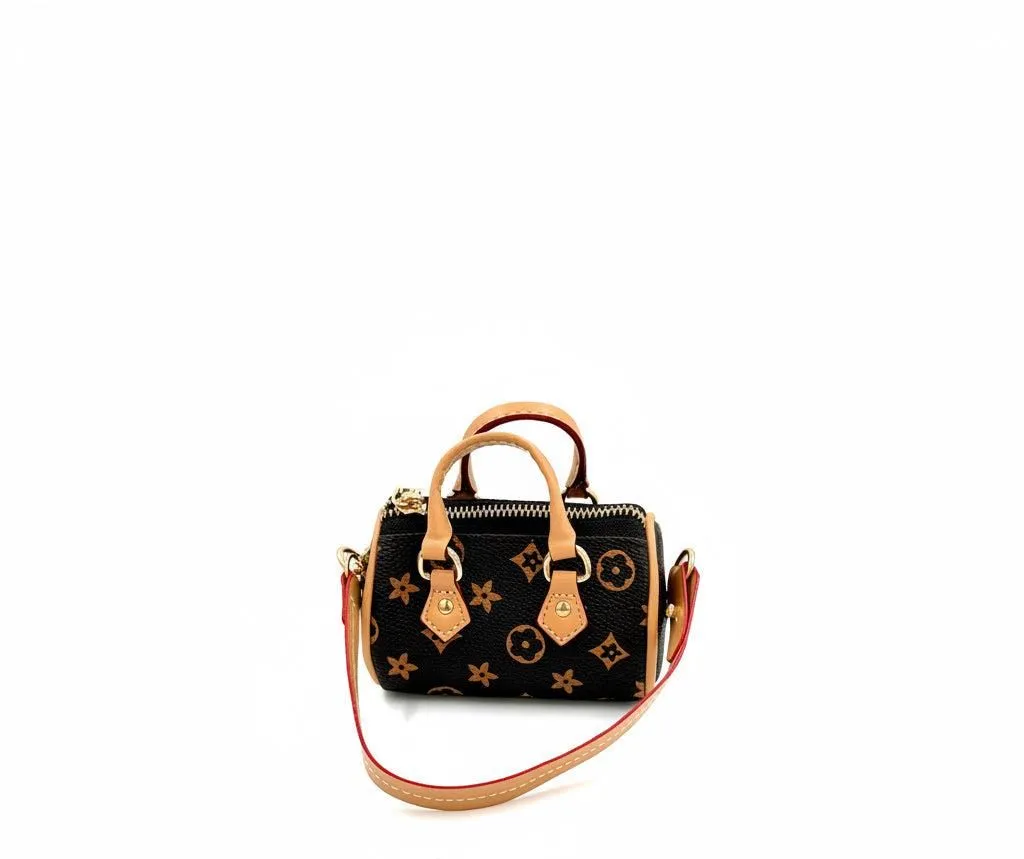 Mini Faux Speedy Bag Charm - Brown
