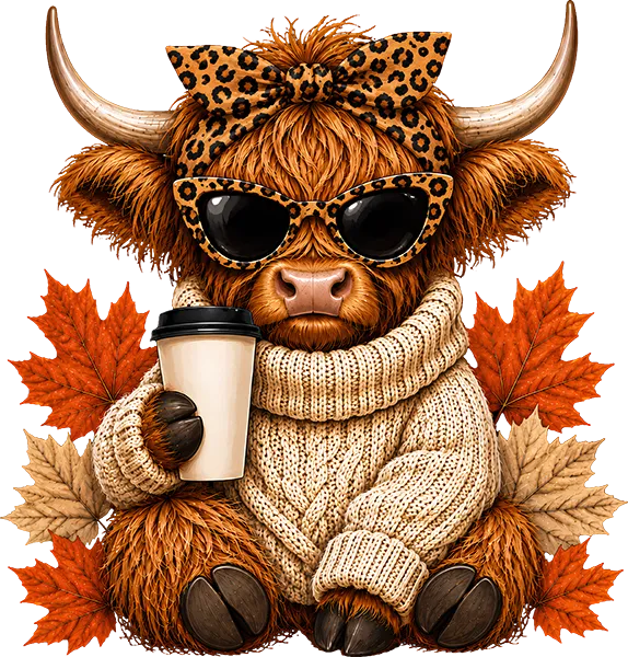 DTF Transfer – Cow Fall Coffee A Multi Sizes (CW-HC014)