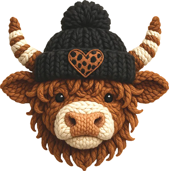 DTF Transfer – Yarn Cow Hat Multi Sizes (CW-HC013)