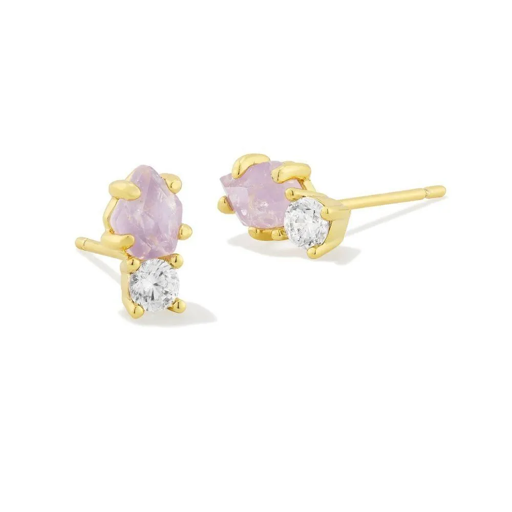New - Kendra Scott Jensen Birthstone Stud Earrings - Gold/Purple Amethyst One Size