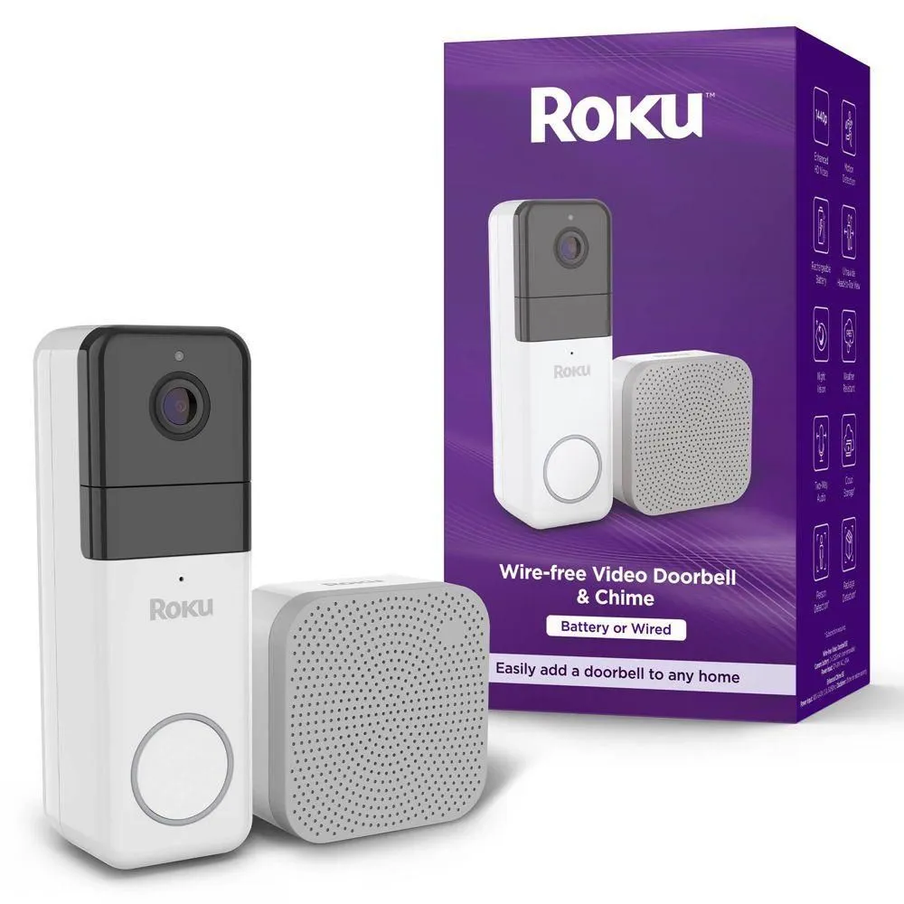 Open-box - Roku Wire-free Video Doorbell & Chime with Motion & Sound Detection Remote