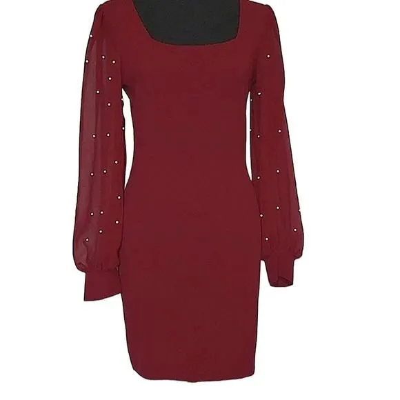 Product image for Red Mini Dress with Imitation Pearl's  Size Medium (Juniors)