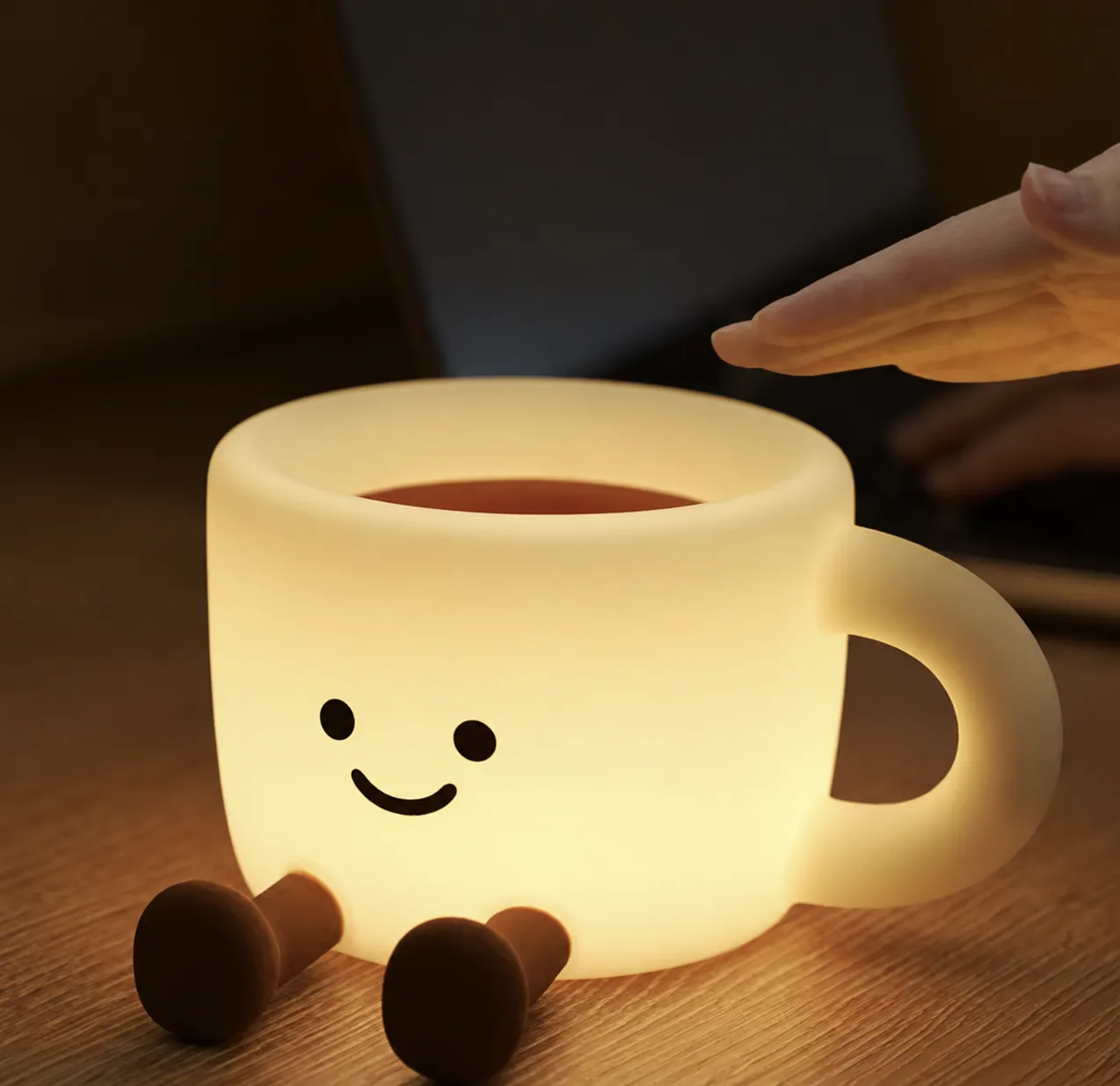Large Coffee Cup Colour-Changing Sleep Lamp – Rechargeable Kawaii Night Light & Phone Stand