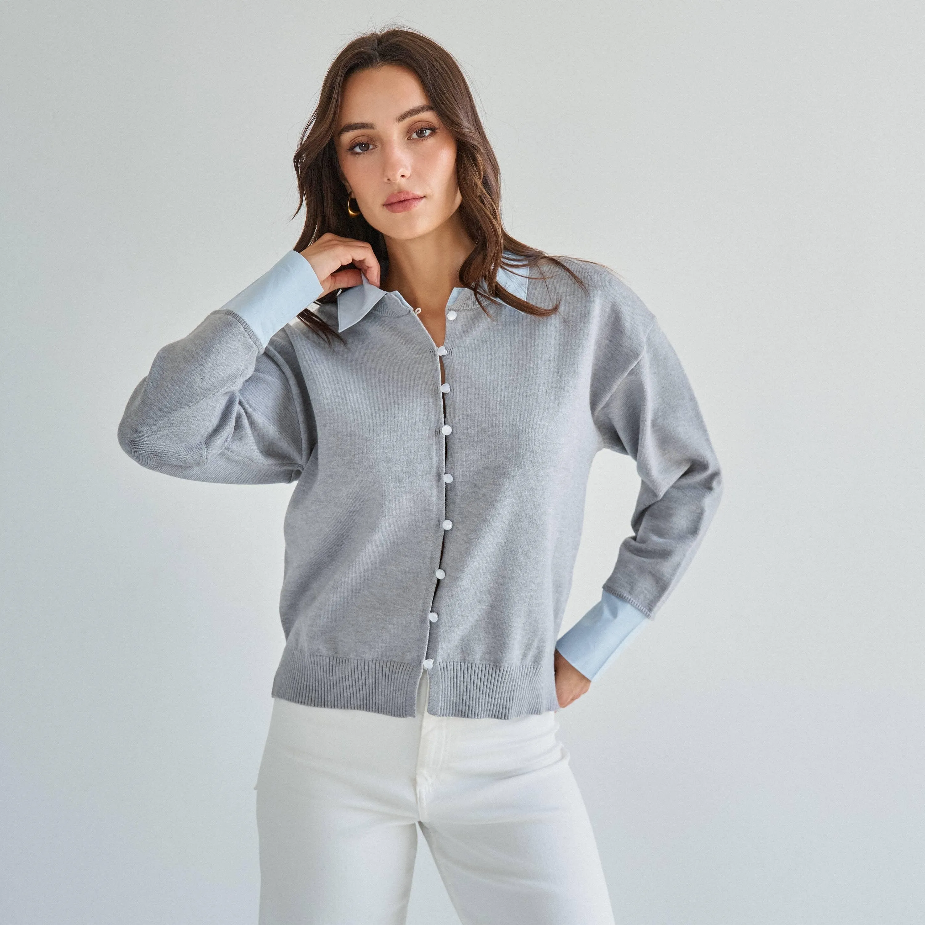 Layered Look Mixed Media Knit Top