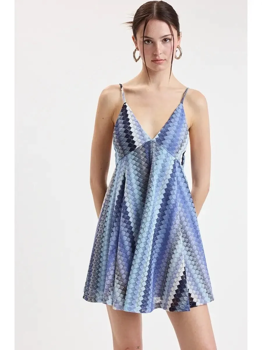 Vivid Zigzag Lace Babydoll Mini Dress