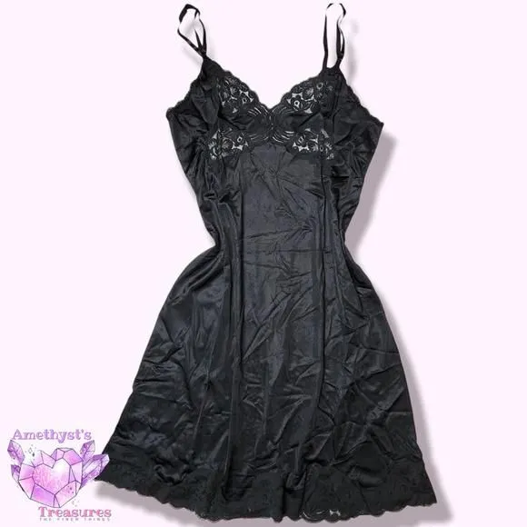 Product image for VANITY Fair Vintage M womens Camisole Slip Dress Black Lace Dupont Nylon 36