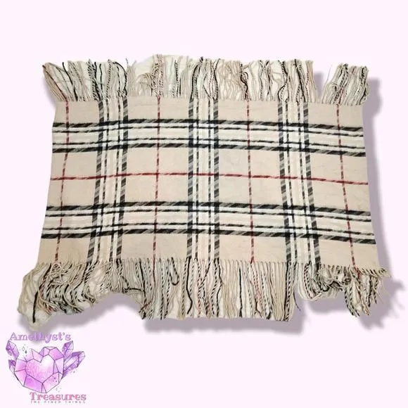 Product image for V. Fraas women's infinity scarf plaid stripe fringe cashmink
