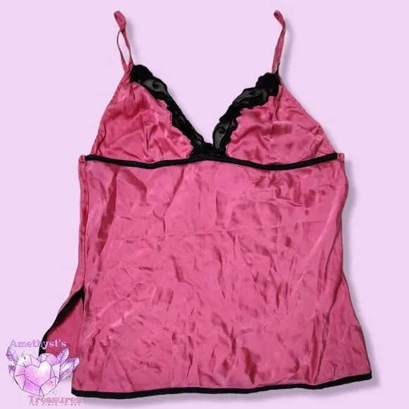 Product image for SILKSCREEN cami medium hot pink black 100% silk lingerie top