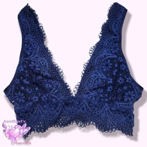 Product image for VICTORIA'S Secret XS Bralette Academy Blue Lace Unlined, Triangle Lounge Waffle