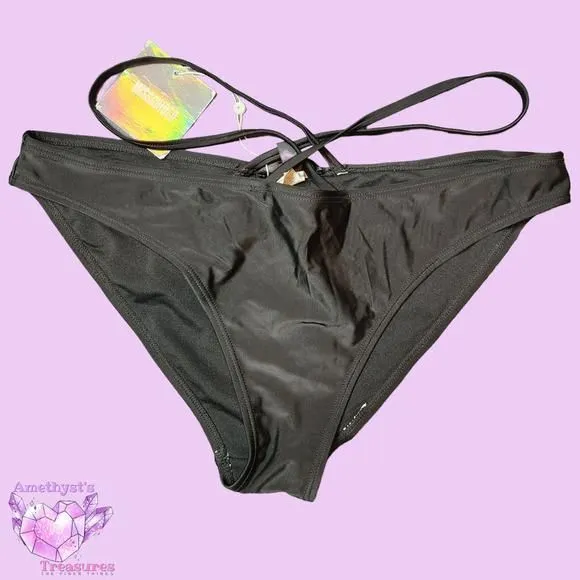 Product image for NWT Misguided 10 L Strappy black bikini suit bathing bottoms Mid coverage