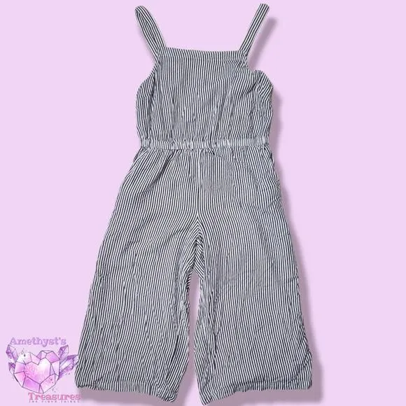 Product image for OLD navy women M romper striped square neckline pocket rayon wide leg seersucker