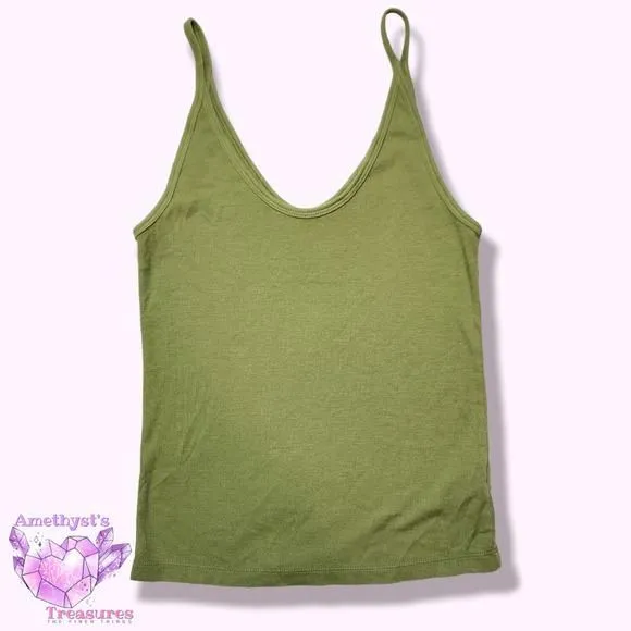 Product image for UNIVERSAL Thread xs tank top olive green sleeveless scoop neck y2k stretch layer