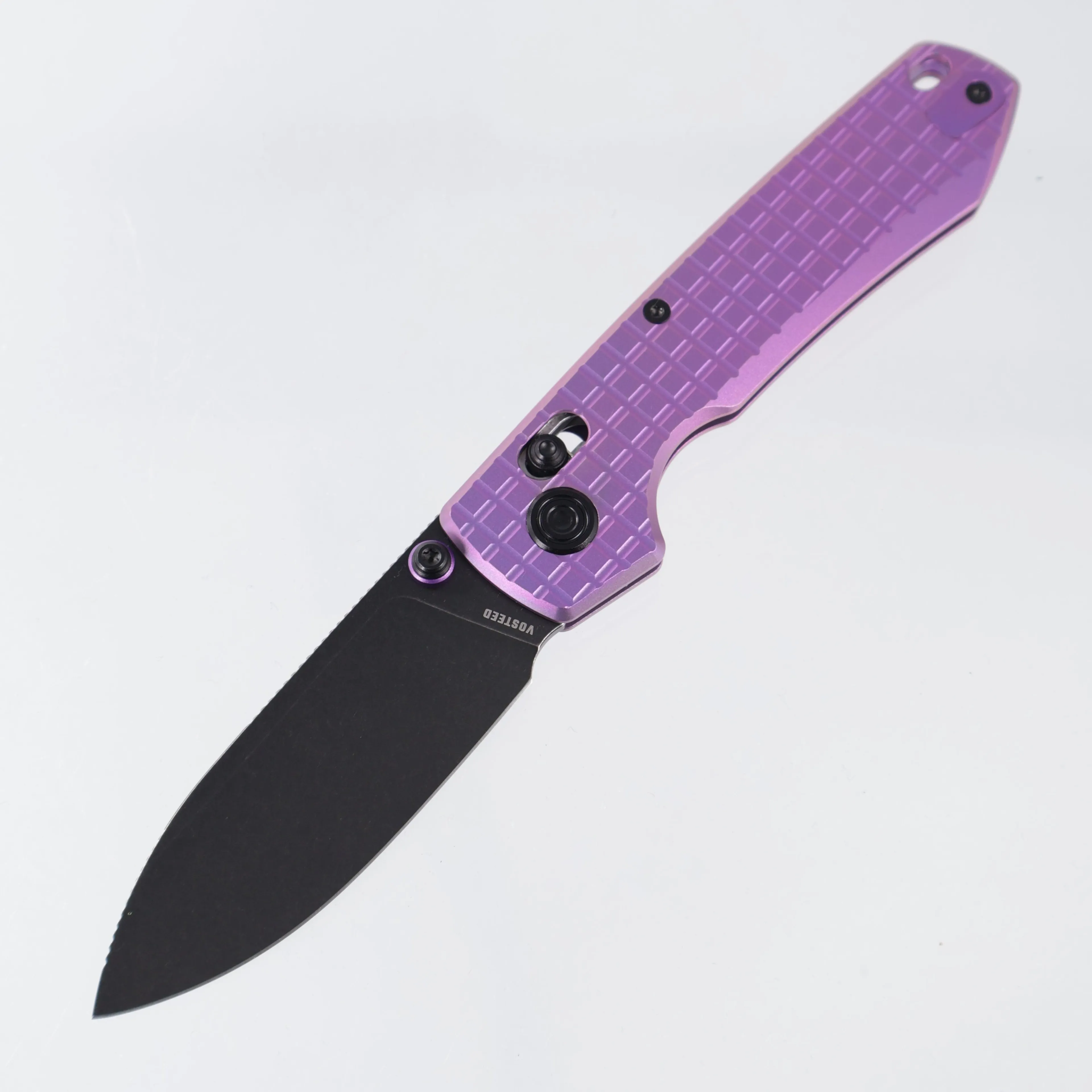 Vosteed Raccoon TiSlim - Purple Frag Pattern Titanium - Black Stonewash S35VN - A4515